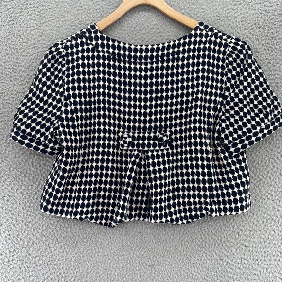 LOFT Jacket Womens 12 Black White Pattern Wool Blend Short Sleeve Cropped Button - Picture 3 of 9